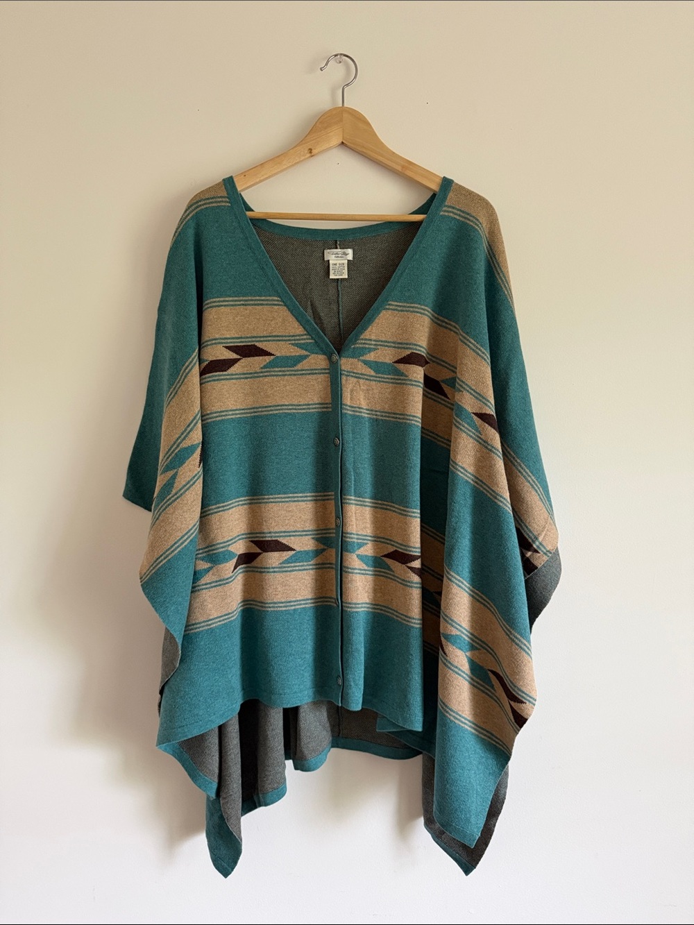 Tasha Polizzi Southwestern Aztec Boho Poncho Teal Soft 100% Cotton - One Size